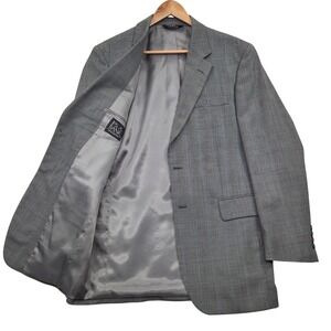 JOS A BANK Mens 38R Wool Glen Plaid Blazer Sport Coat Suit Jacket Gray